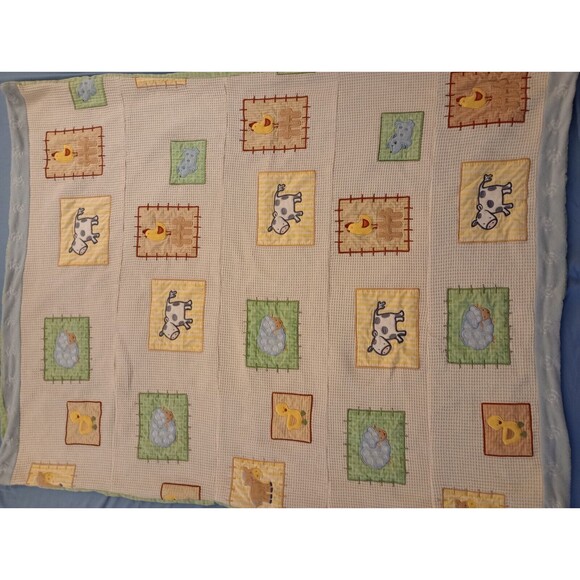 Vintage Handmade Baby Blanket Quilt Farm Animals, Unisex, 53" X 41" Patch, Stamp - Picture 2 of 12